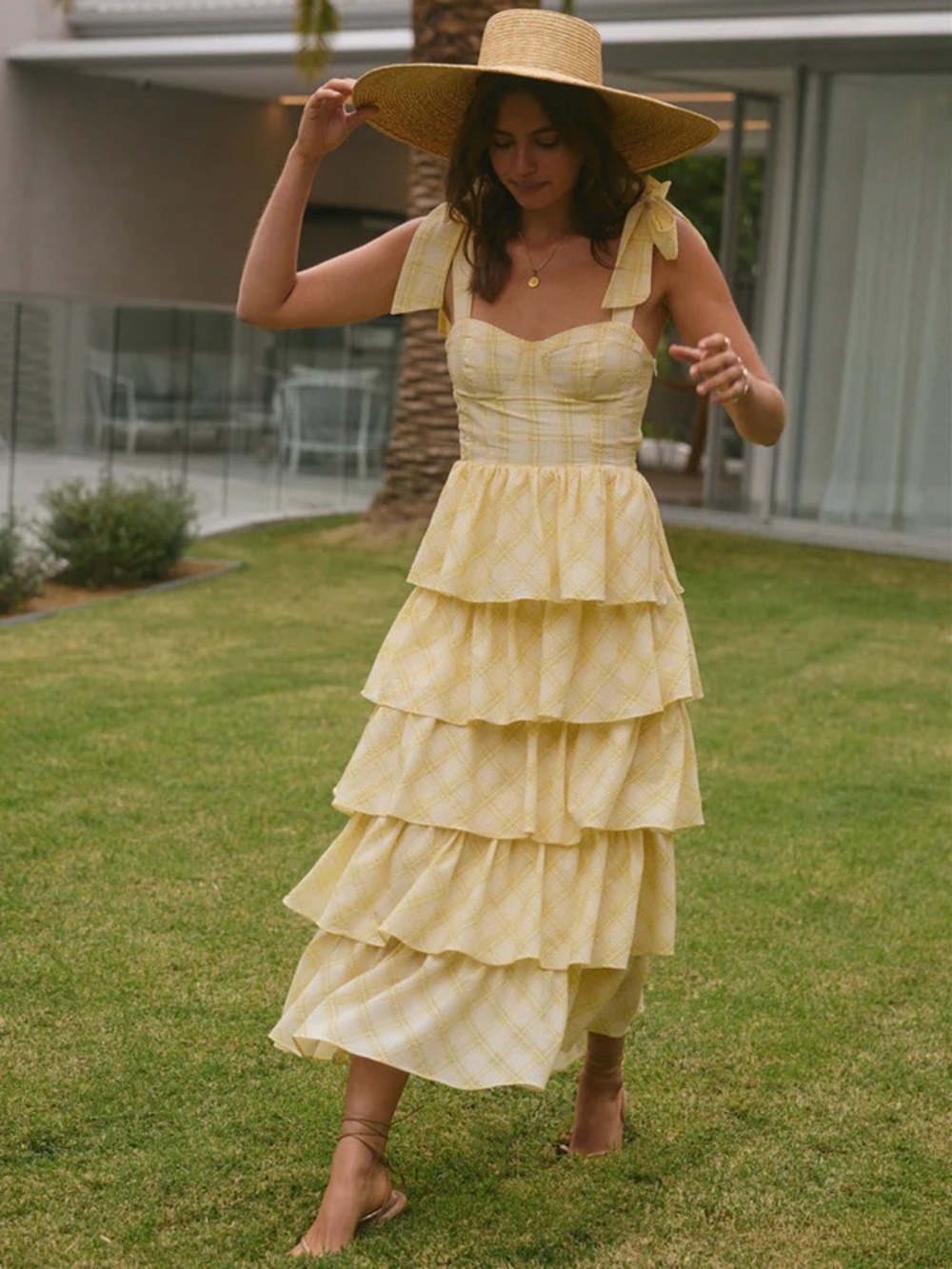 Sofie the Label Dalia Maxi Dress Yellow Jacquelyn Plaid Seersucker NEW Medium - Picture 10 of 10